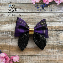 Load image into Gallery viewer, Purple tartan pinch bow