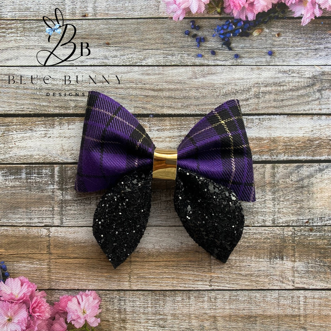 Purple tartan pinch bow