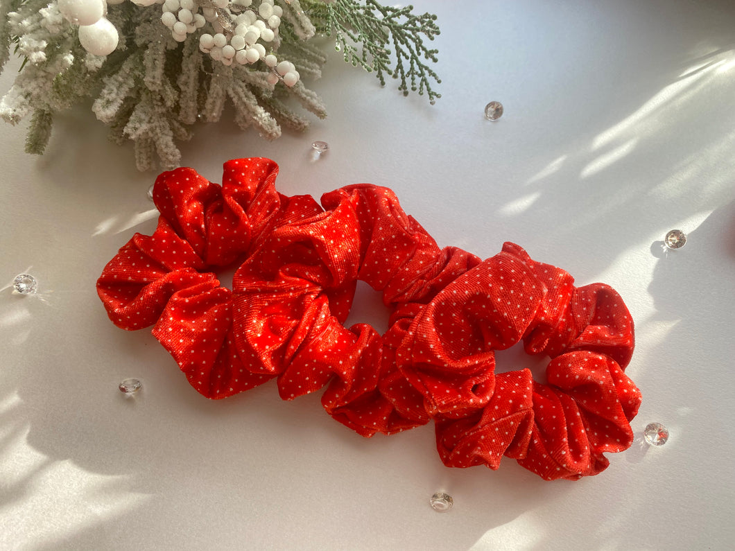 Red Polka Dot Velvet Scrunchie