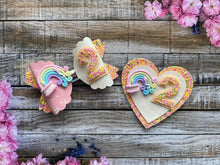 Load image into Gallery viewer, Rainbow Heart Birthday Bow Set

