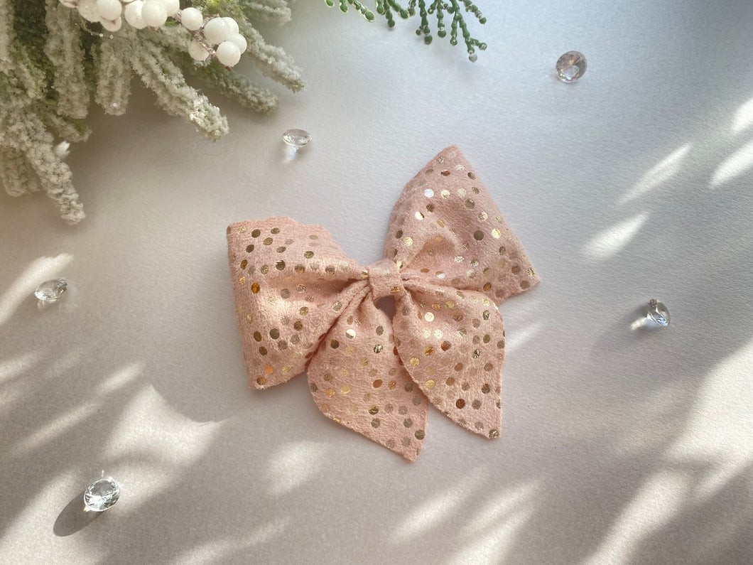 Pink Polka Suede Bow