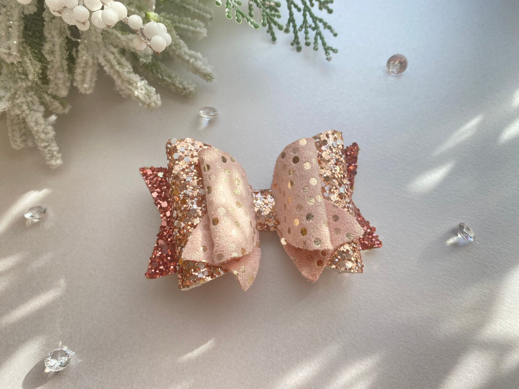 Rose Gold Glitter & Suede Bow